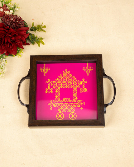 Wooden Tray with Kolam Digital Print - 6x6 inch - WL5124-1