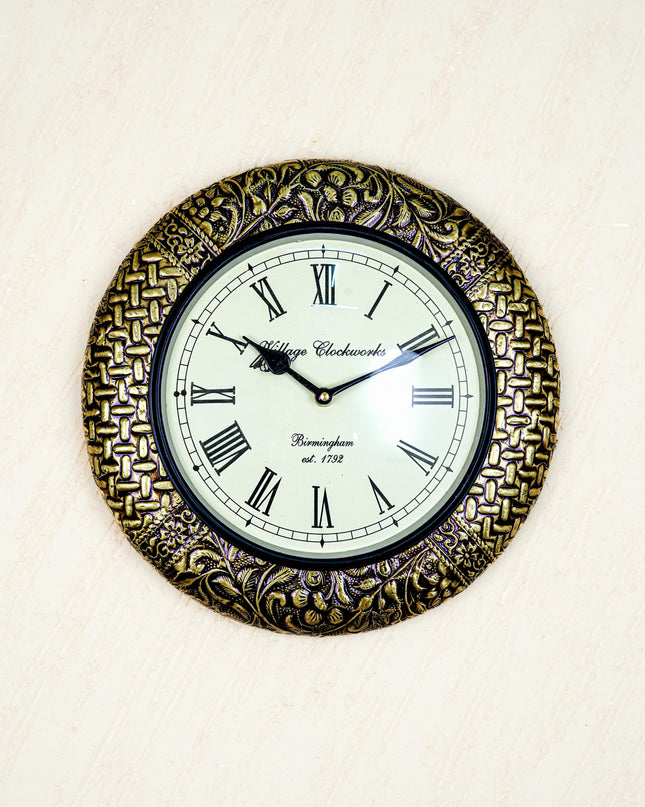 Wall Clocks - Embossed Brass with Floral Design - 12 inch - WL5150