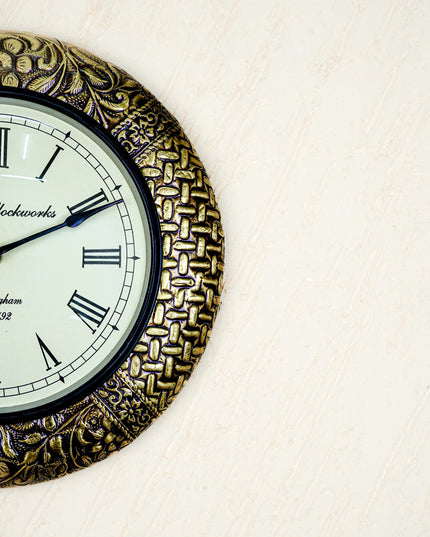 Wall Clocks - Embossed Brass with Floral Design - 12 inch - WL5150