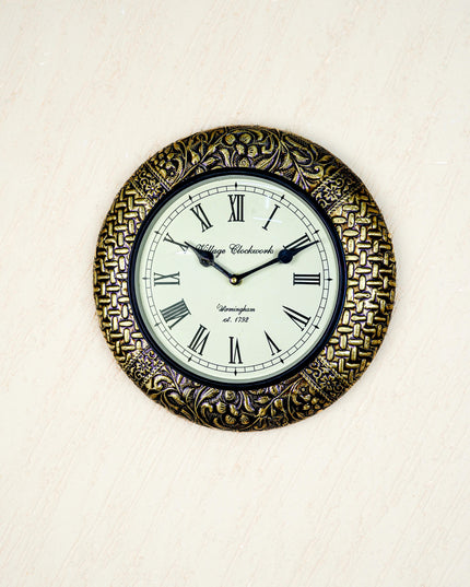 Wall Clocks - Embossed Brass with Floral Design - 12 inch - WL5150