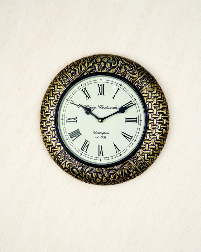Wall Clocks - Embossed Brass with Floral Design - 12 inch - WL5150