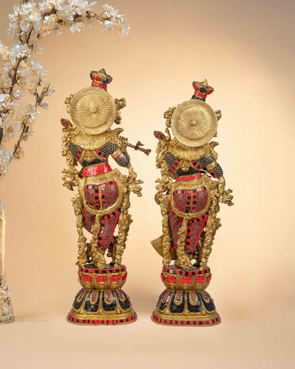 Brass Radha-Krishna Idol with Stone Work  - 27 inch - WL5162