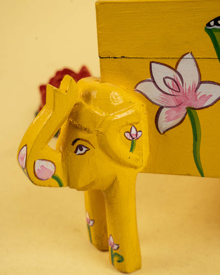 Handpainted Wooden Elephant Storage Box - 7 inch - WL5175