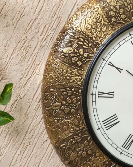 Wall Clocks - Embossed Brass with Peacock Design - 18 inch - WL5174