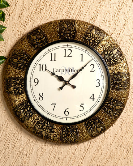 Wall Clocks - Embossed Brass with Peacock Design - 18 inch - WL5174