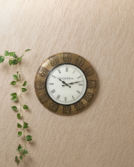 Wall Clocks - Embossed Brass with Peacock Design - 18 inch - WL5174