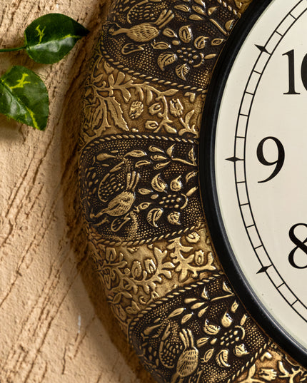 Wall Clocks - Embossed Brass with Peacock Design - 18 inch - WL5174
