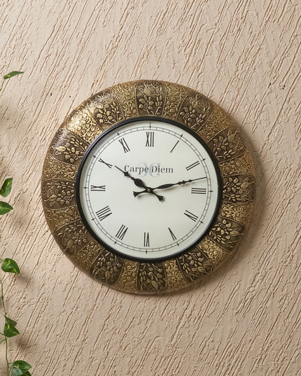 Wall Clocks - Embossed Brass with Peacock Design - 18 inch - WL5174