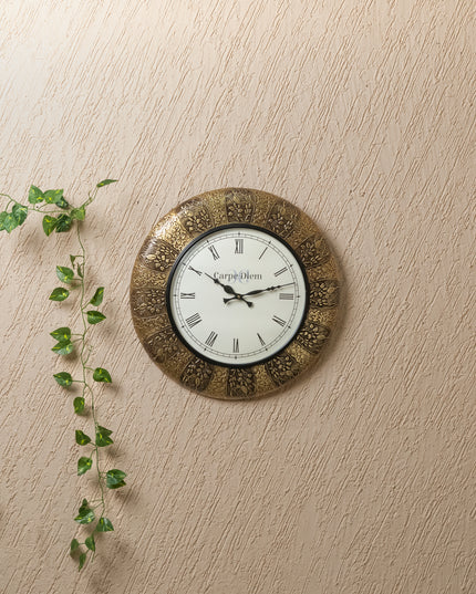 Wall Clocks - Embossed Brass with Peacock Design - 18 inch - WL5174