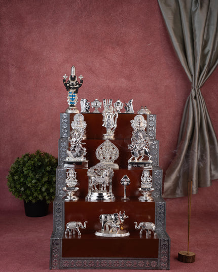 Swarna Golu - Silver Oxidized 5 Step Golu Padi & Zinc Alloy Idols - WL5190-2