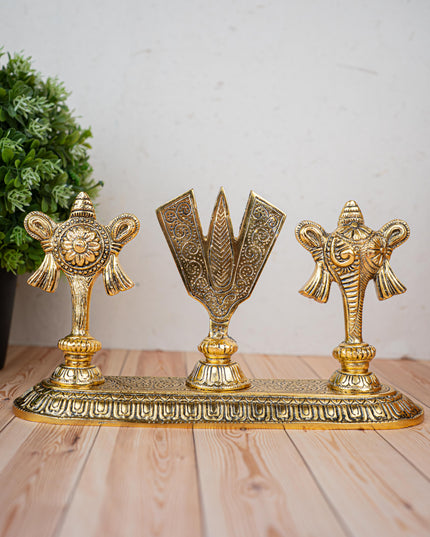 White Metal Shankh Chakra Tilak - 5 inch - Gold - WL5191-1