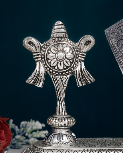 White Metal Shankh Chakra Tilak - 5 inch - Silver - WL5191-2