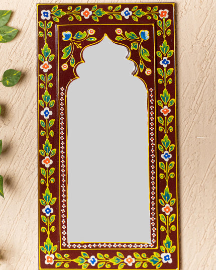 Wooden Handpainted Wall Decor with Mirror - Brown - 18x9 inch - WL5196