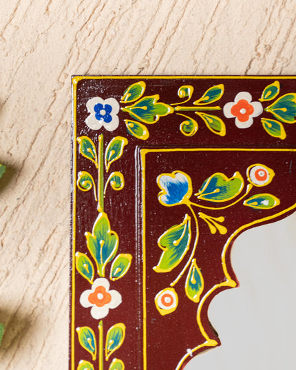 Wooden Handpainted Wall Decor with Mirror - Brown - 18x9 inch - WL5196