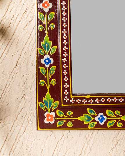 Wooden Handpainted Wall Decor with Mirror - Brown - 18x9 inch - WL5196