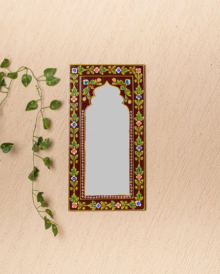 Wooden Handpainted Wall Decor with Mirror - Brown - 18x9 inch - WL5196