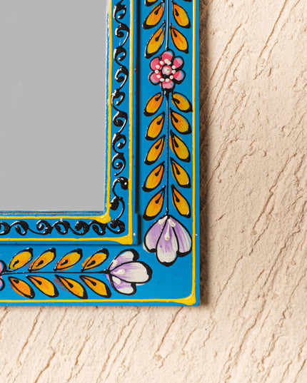 Wooden Handpainted Wall Decor with Mirror - Blue - 18x9 inch - WL5195
