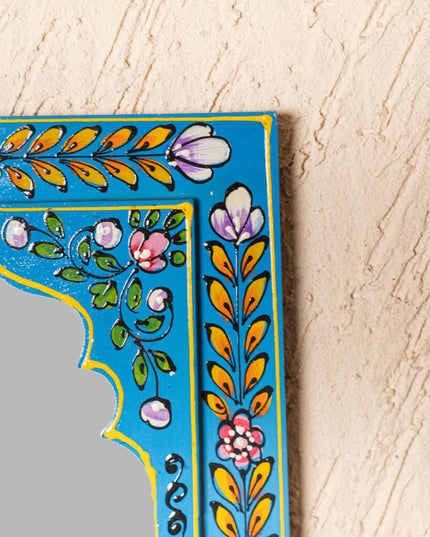Wooden Handpainted Wall Decor with Mirror - Blue - 18x9 inch - WL5195