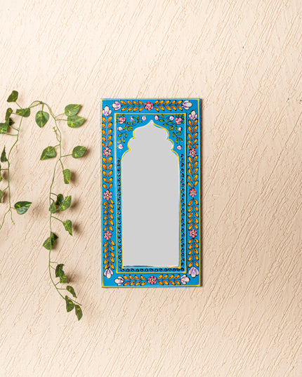 Wooden Handpainted Wall Decor with Mirror - Blue - 18x9 inch - WL5195