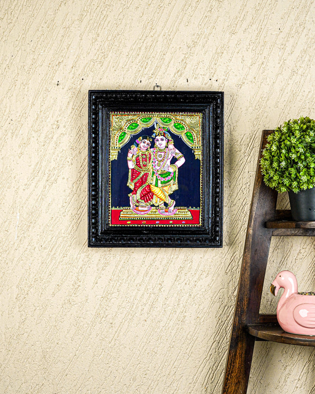 Tanjore Painting - Radha-Krishna - Flat (Gold Foil) - 12x10 inch - WL5201