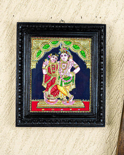 Tanjore Painting - Radha-Krishna - Flat (Gold Foil) - 12x10 inch - WL5201