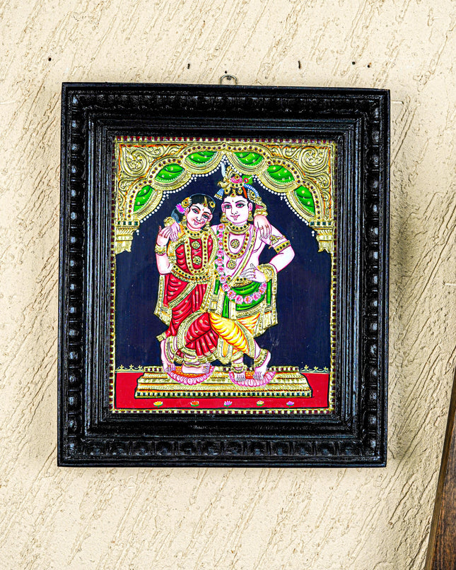 Tanjore Painting - Radha-Krishna - Flat (Gold Foil) - 12x10 inch - WL5201