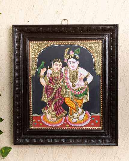 Tanjore Painting - Radha-Krishna - Flat (Gold Foil) - 12x10 inch - WL5201