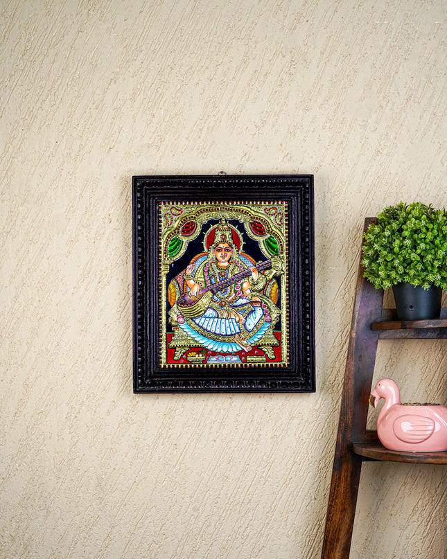 Tanjore Painting - Saraswathi - Semi Embossed - 15x12 inch - WL5202