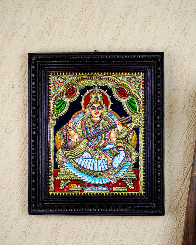 Tanjore Painting - Saraswathi - Semi Embossed - 15x12 inch - WL5202