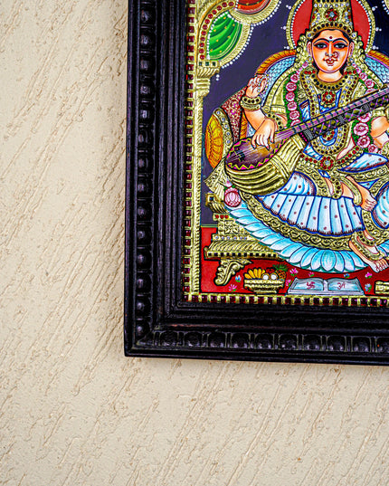 Tanjore Painting - Saraswathi - Semi Embossed - 15x12 inch - WL5202