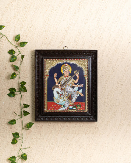 Tanjore Painting - Swan Saraswathi - Semi Embossed - 12x10 inch - WL5203