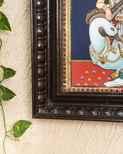 Tanjore Painting - Swan Saraswathi - Semi Embossed - 12x10 inch - WL5203