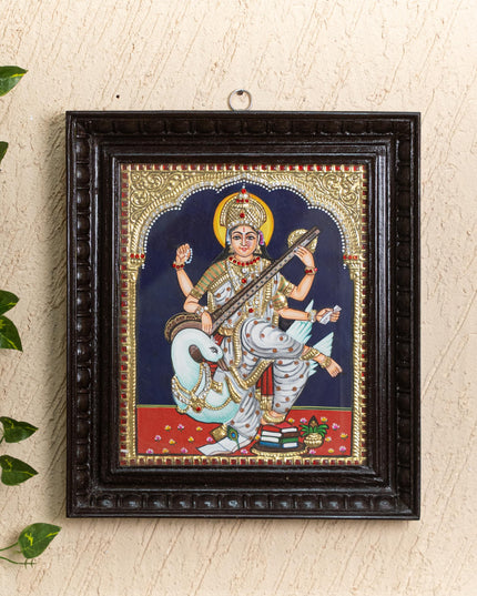 Tanjore Painting - Swan Saraswathi - Semi Embossed - 12x10 inch - WL5203
