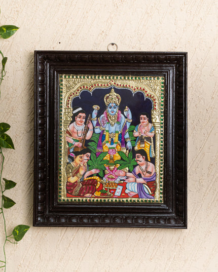 Tanjore Painting - Satyanarayana - Flat (Gold Foil) - 12x10 inch - WL5206