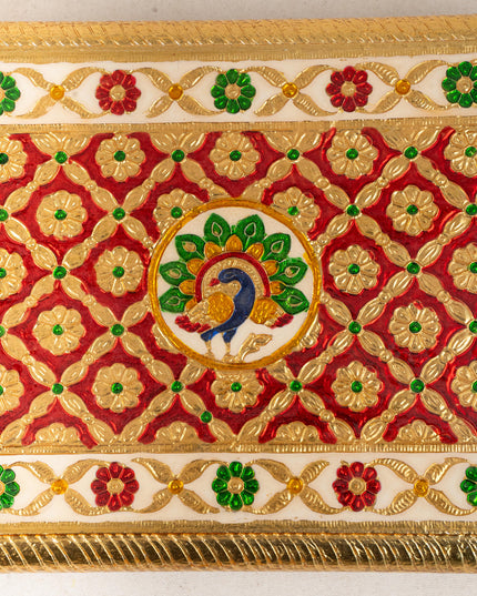 Meenakari Bajot - Peacock Design - 9x12 inch - Red - WL5211-1