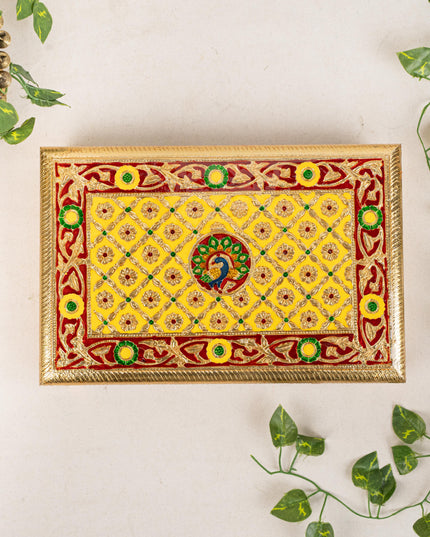 Meenakari Bajot - Peacock Design - 10x15 inch - Yellow - WL5212-2