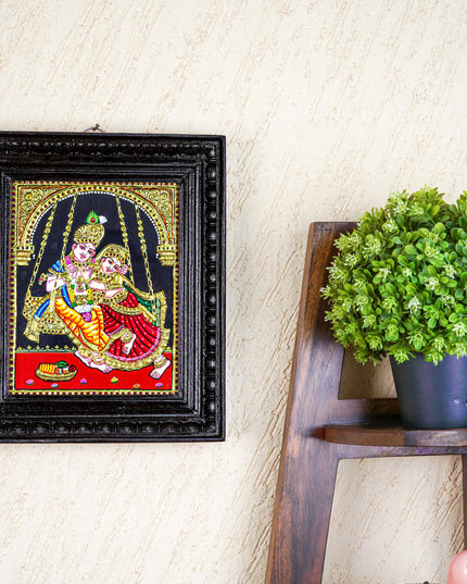 Tanjore Painting - Radha Krishna - Flat (Gold Foil) - 10x8 inch - WL5227