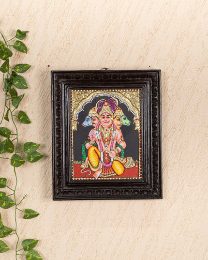 Tanjore Painting - Panchamukhi Hanuman - Semi Embossed - 10x8 inch - WL5229