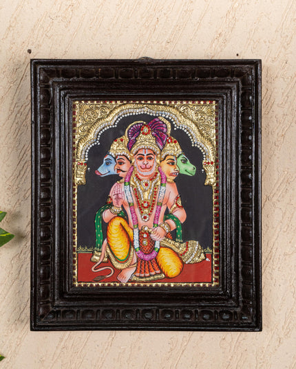 Tanjore Painting - Panchamukhi Hanuman - Semi Embossed - 10x8 inch - WL5229