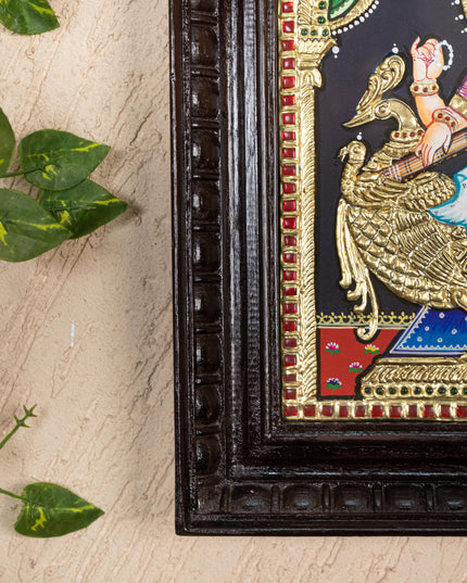 Tanjore Painting - Swan Saraswathi - Flat (Gold Foil) - 12x10 inch - WL5233