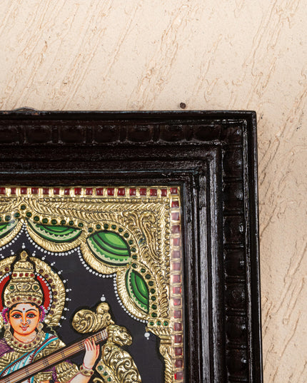 Tanjore Painting - Swan Saraswathi - Flat (Gold Foil) - 12x10 inch - WL5233