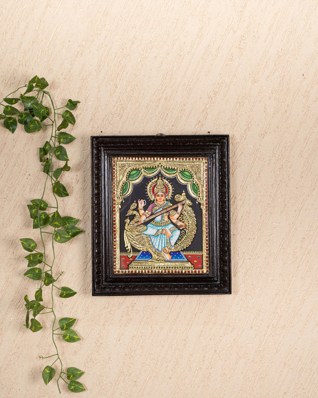 Tanjore Painting - Swan Saraswathi - Flat (Gold Foil) - 12x10 inch - WL5233