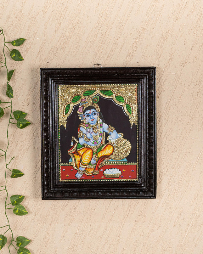 Tanjore Painting - Butter Krishna - Flat (Gold Foil) - 12x10 inch - WL5234