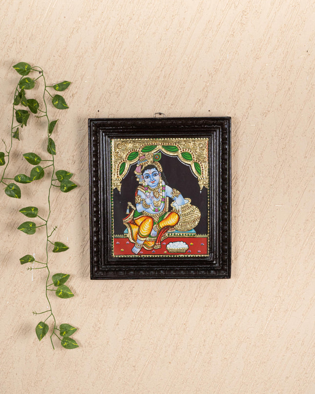 Tanjore Painting - Butter Krishna - Flat (Gold Foil) - 12x10 inch - WL5234