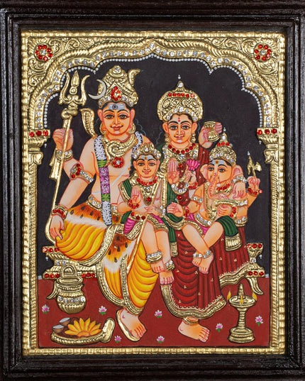 Tanjore Painting - Shiv Parivar - Semi Embossed - 12x10 inch - WL5235