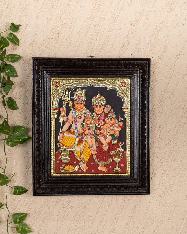 Tanjore Painting - Shiv Parivar - Semi Embossed - 12x10 inch - WL5235
