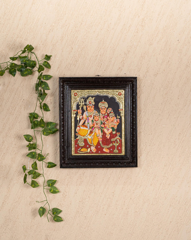Tanjore Painting - Shiv Parivar - Semi Embossed - 12x10 inch - WL5235