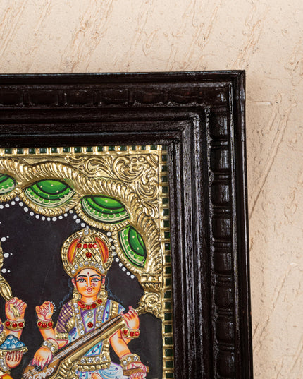 Tanjore Painting - Lakshmi-Ganesha-Saraswathi - Semi Embossed - 12x10 inch - WL5237