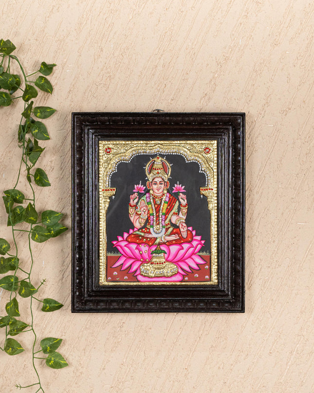 Tanjore Painting - Lakshmi on Lotus - Semi Embossed - 12x10 inch - WL5238
