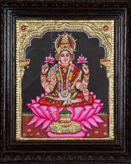 Tanjore Painting - Lakshmi on Lotus - Semi Embossed - 12x10 inch - WL5238